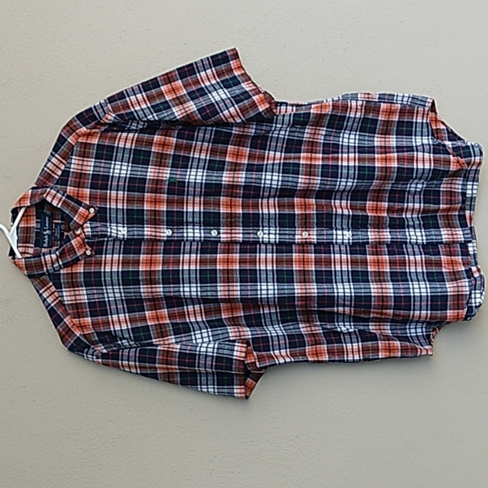 Ralph Lauren Mens Blue Plaid Classic Fit Short Sleeve Button Up Shirt size Large
